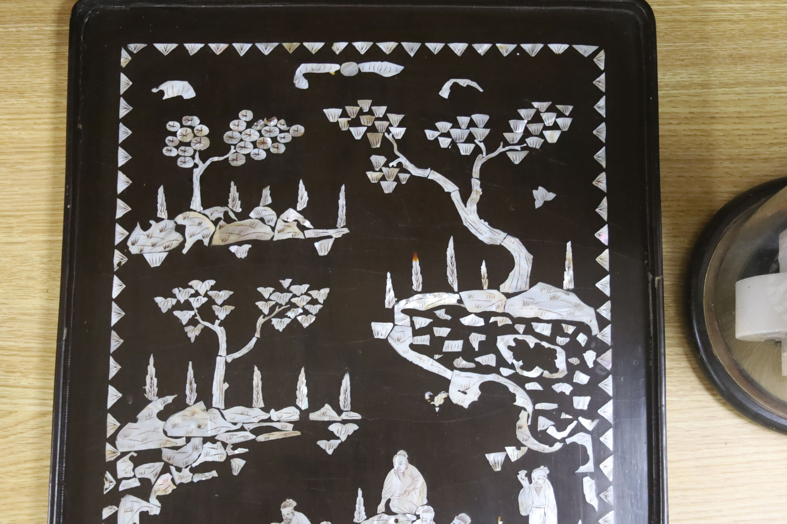 A Chinese mother of pearl inlaid papier mache tray, 60 x 39cm